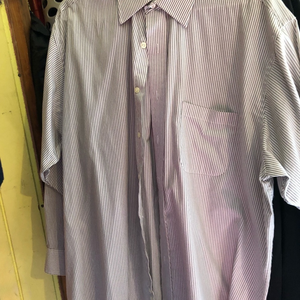 Mens large grey/white/pink striped button up